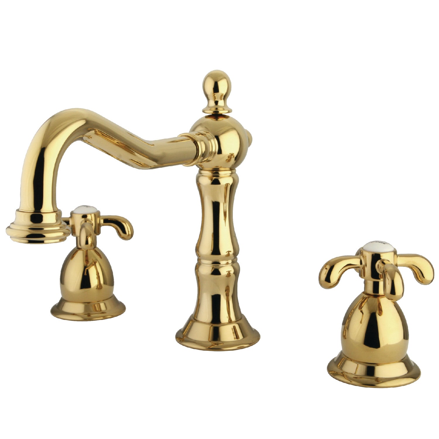 Kingston Heirloom KS1972TX - French Country Two-Handle 3-Hole Deck Mount Widespread Bathroom Faucet with Brass Pop-Up, Polished Brass — image 1